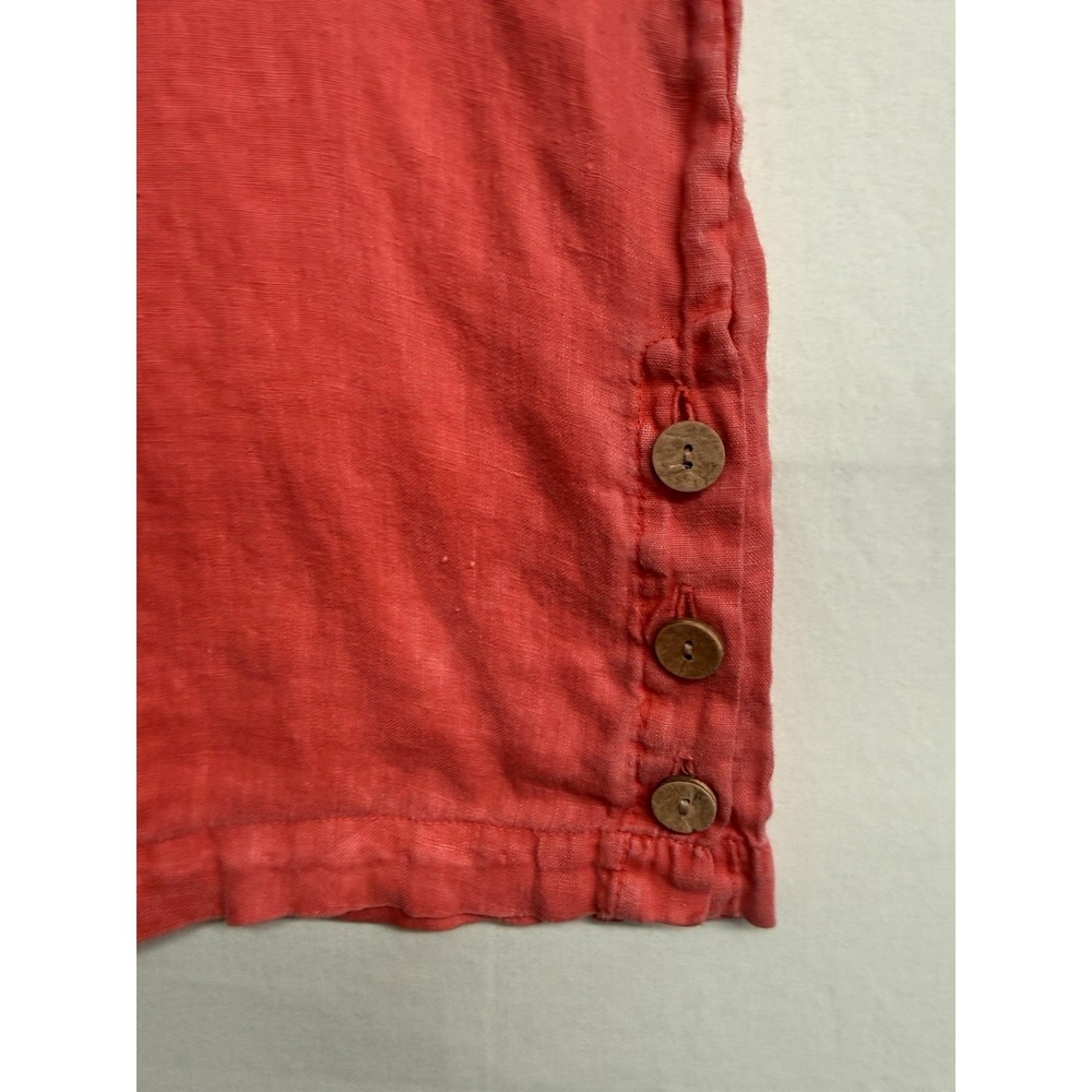 Cynthia Rowley 100%‎ Linen Coral Red Short Sleeve Top Women's Medium Button Hem - Picture 6 of 12